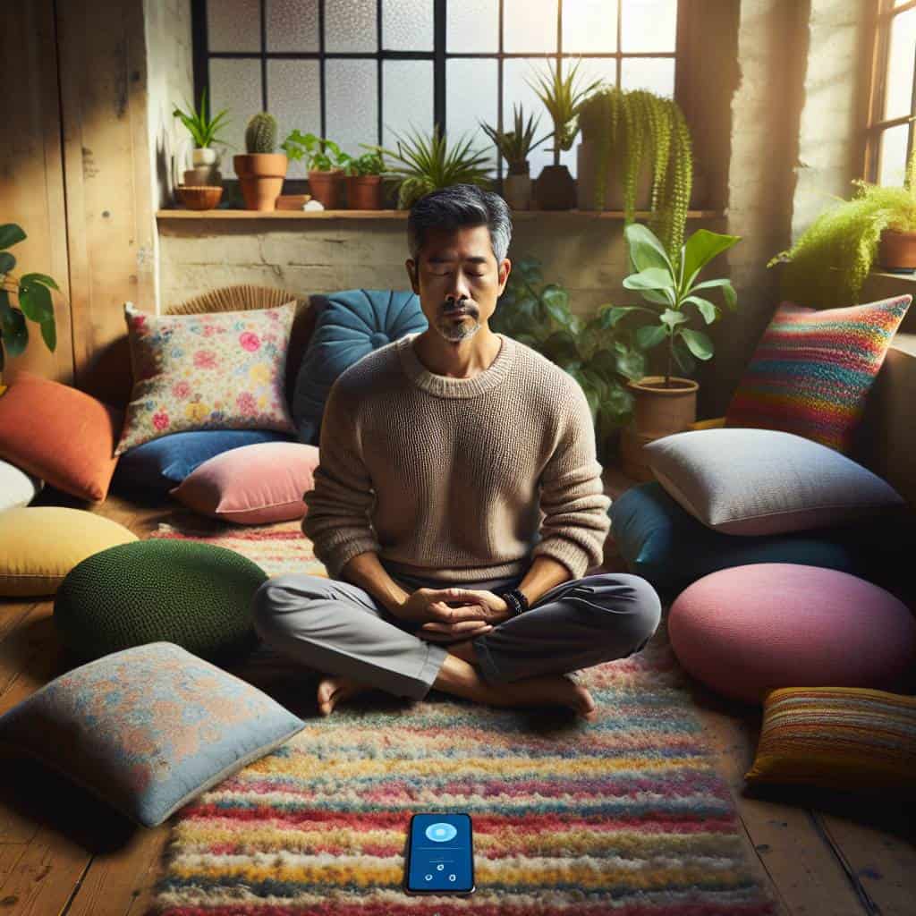Beginner meditation guide in serene setting.