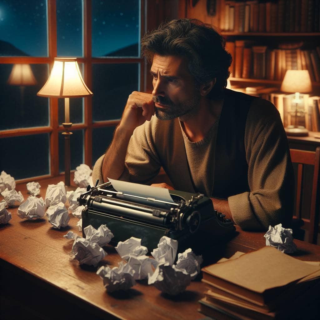 Writer overcoming creative blocks at desk.