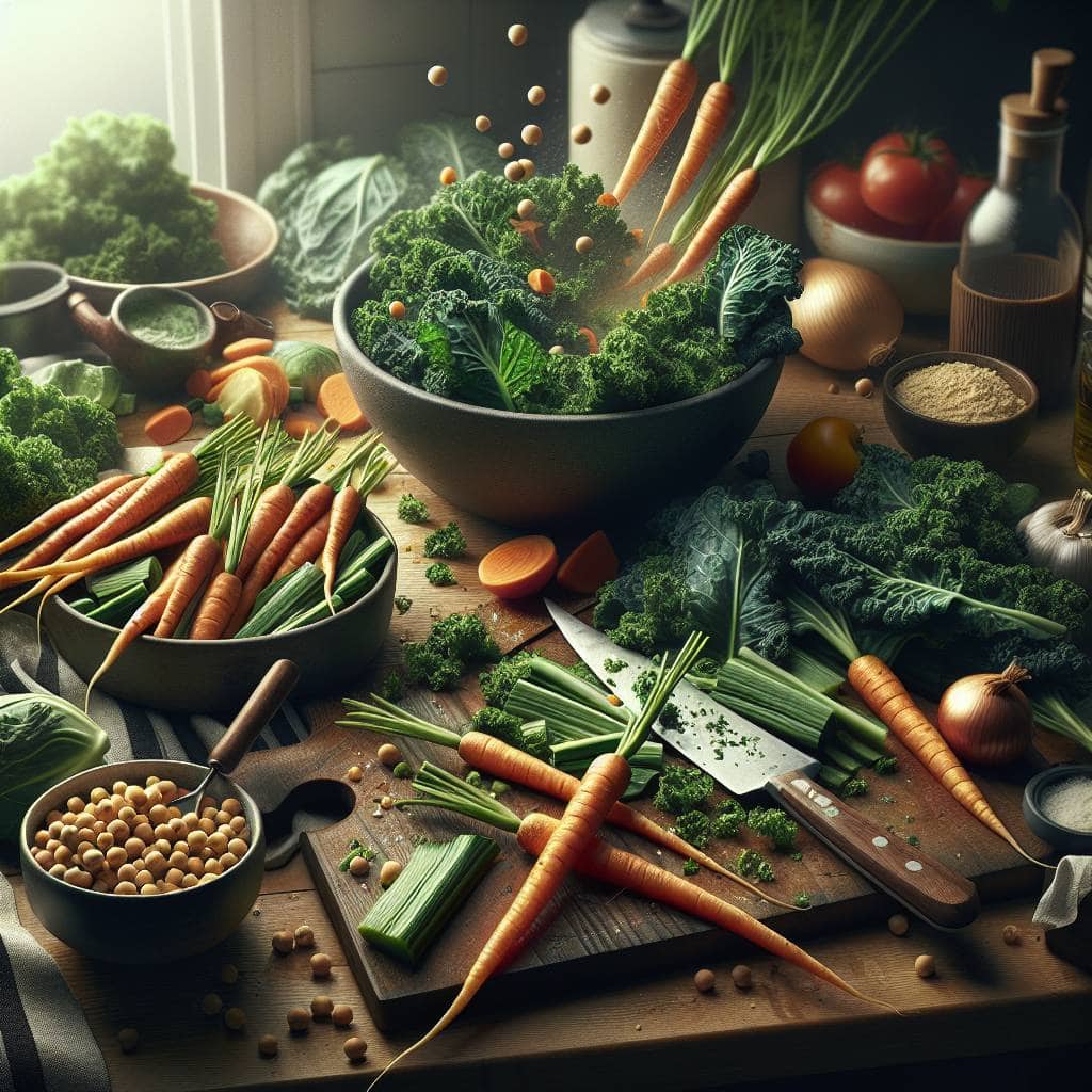 Vegetarian meal prep with fresh vegetables.